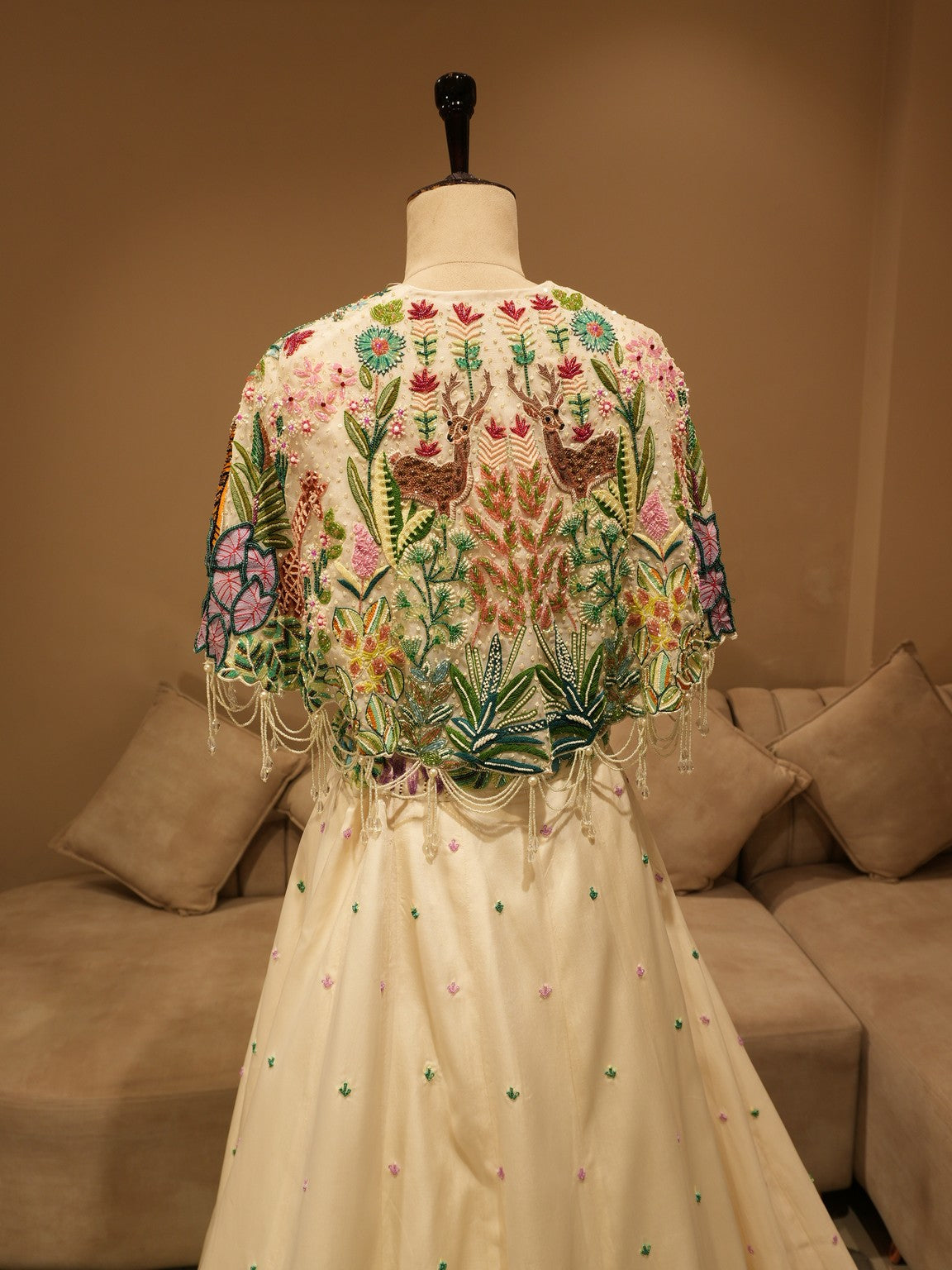 White tropical cape skirt set