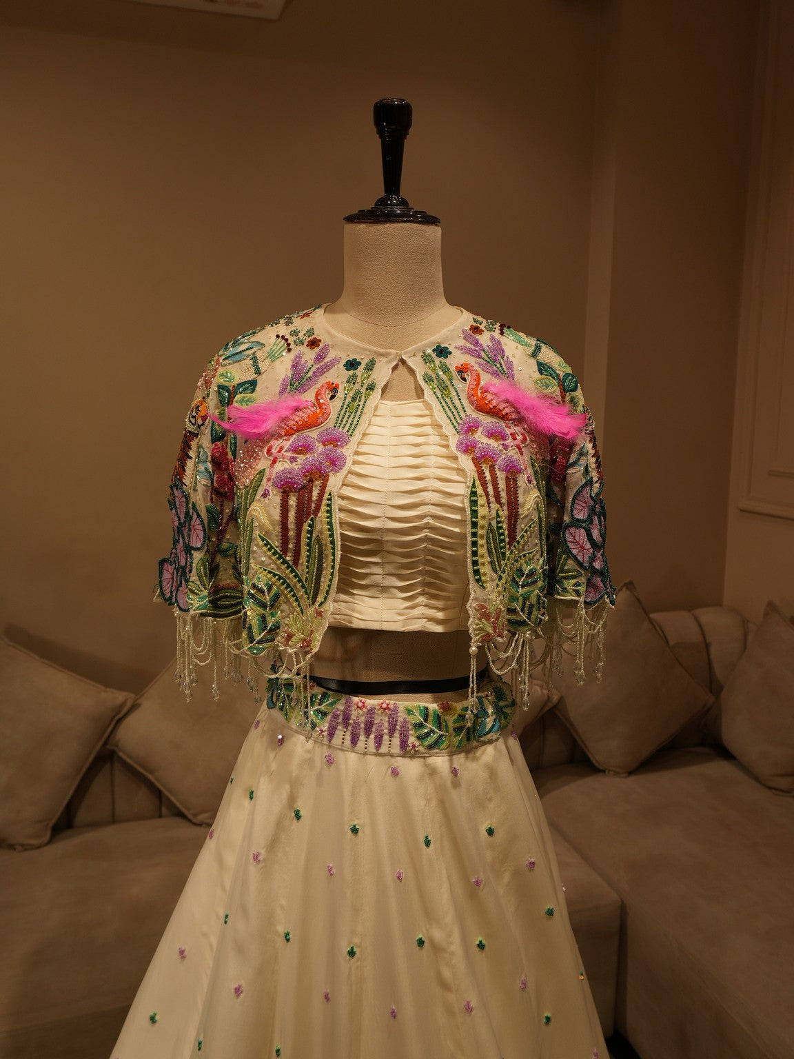 White tropical cape skirt set