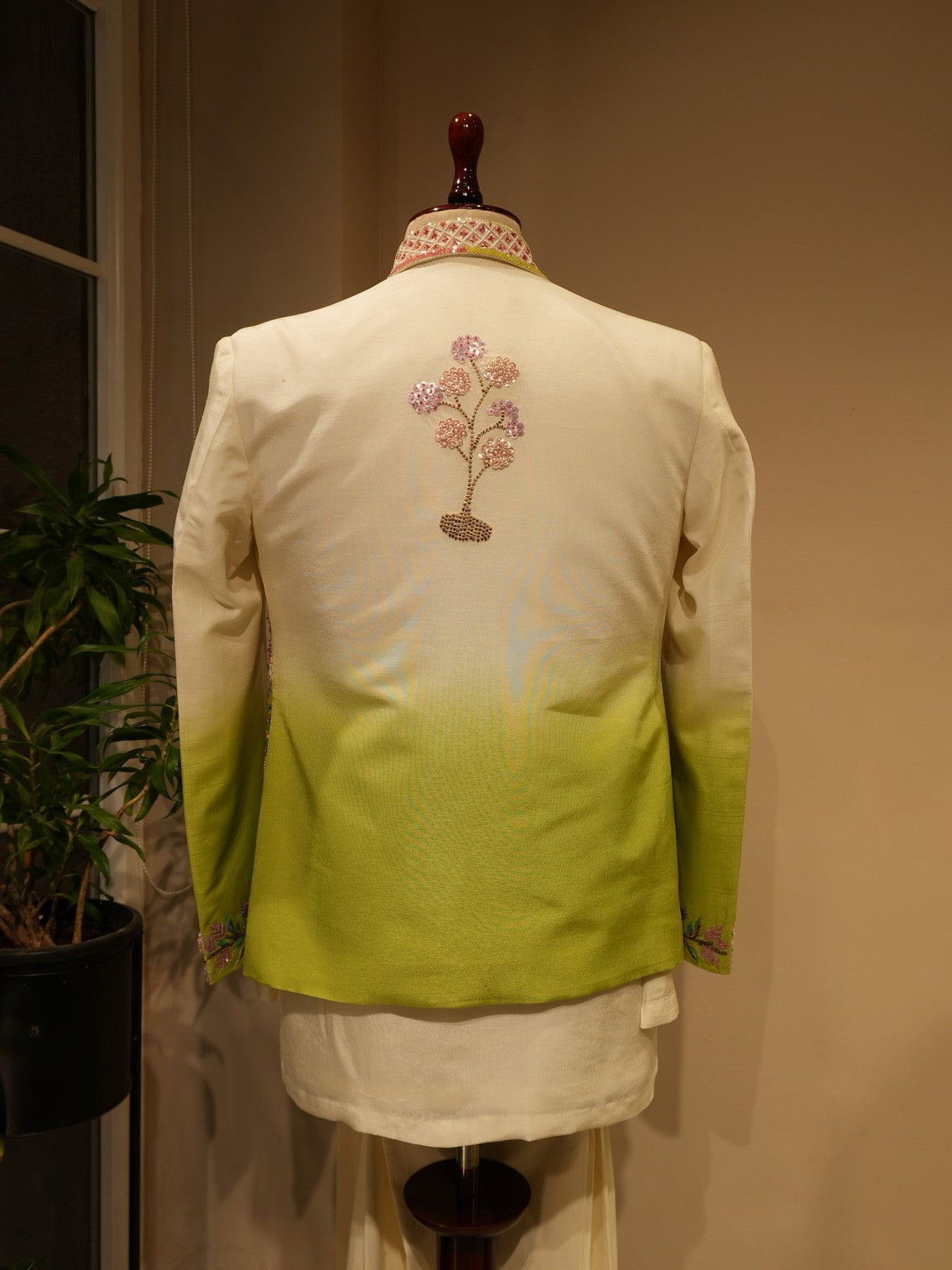 Green shaded peacock mens bobmber jacket with shirt pants