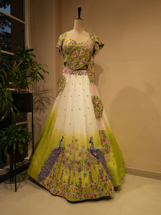 Green shaded peacock Lehenga set