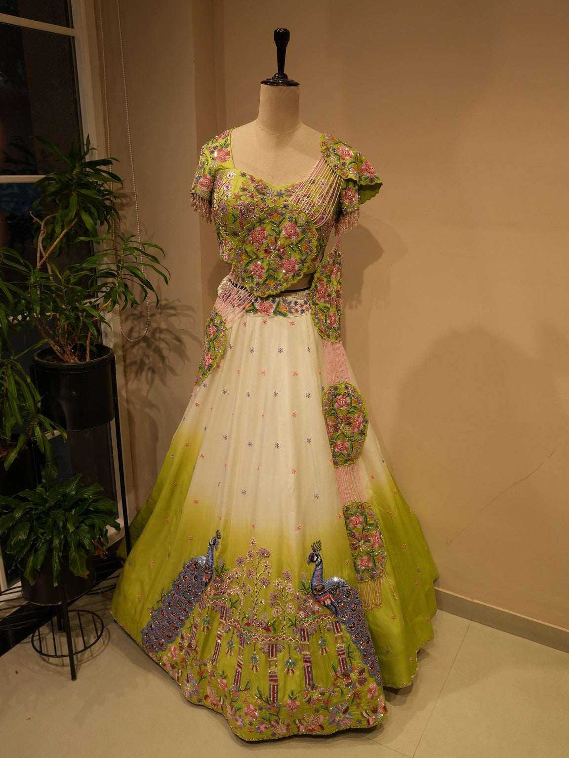 Green shaded peacock Lehenga set
