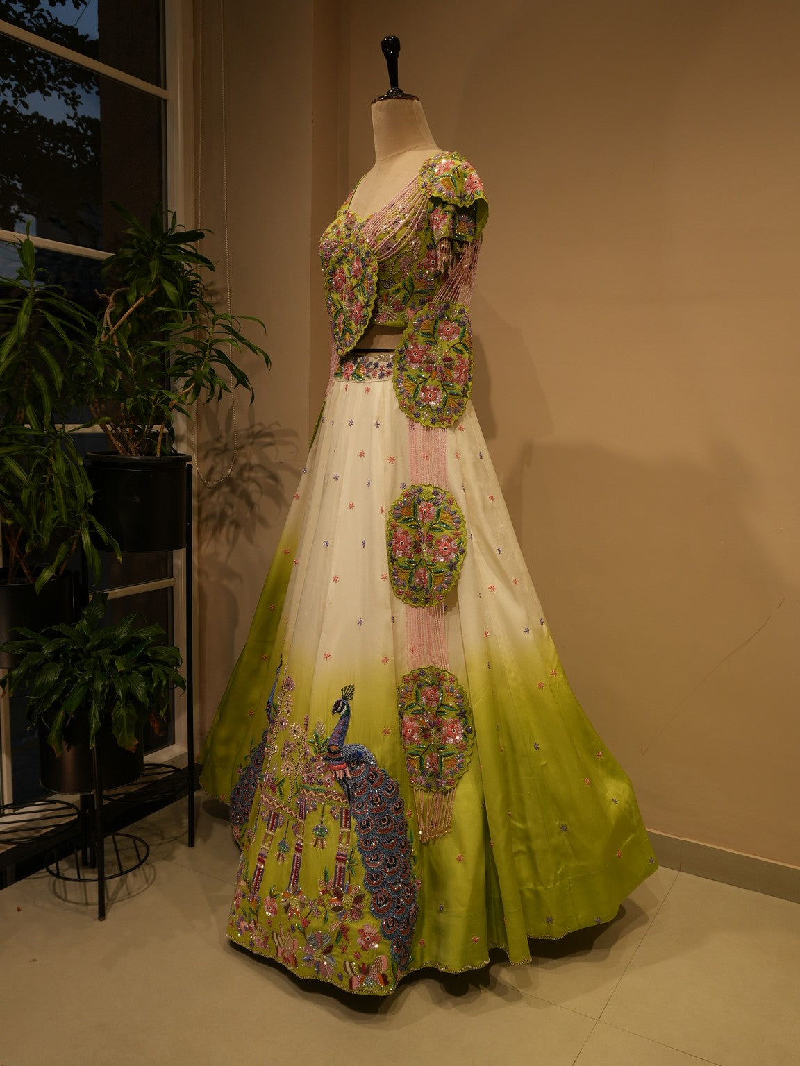 Green shaded peacock Lehenga set