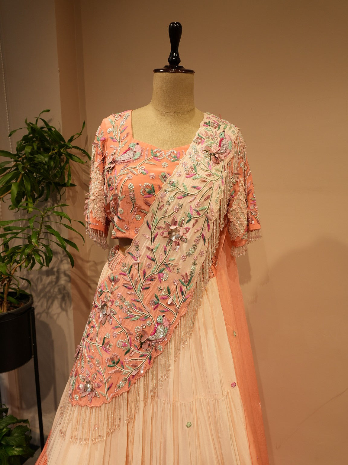 Peach shade Radha Krishan Ji Hand painted Lehenga