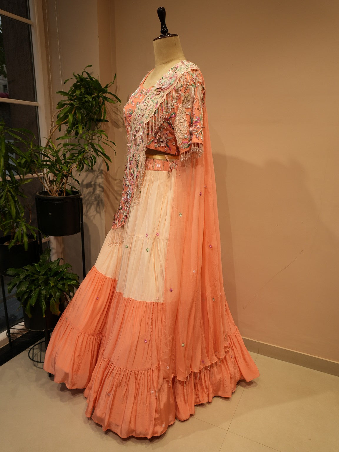 Peach shade Radha Krishan Ji Hand painted Lehenga