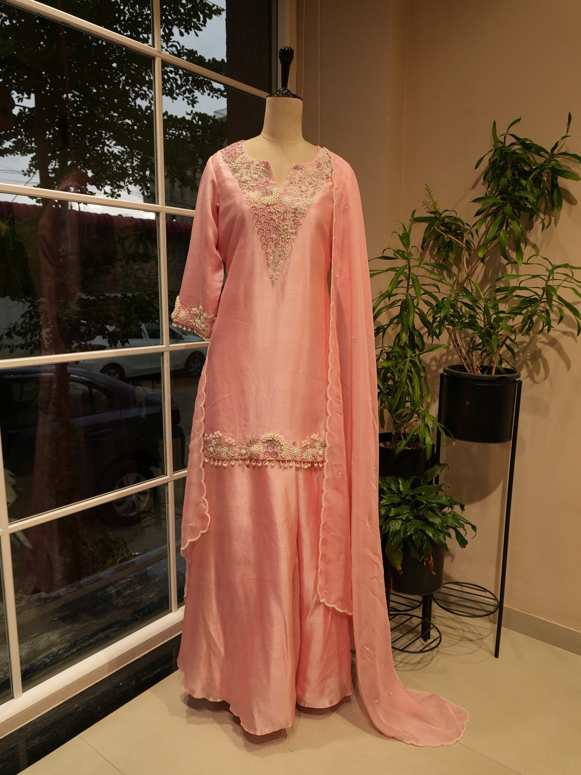 Blush pink Kurti with skirt and Dupatta