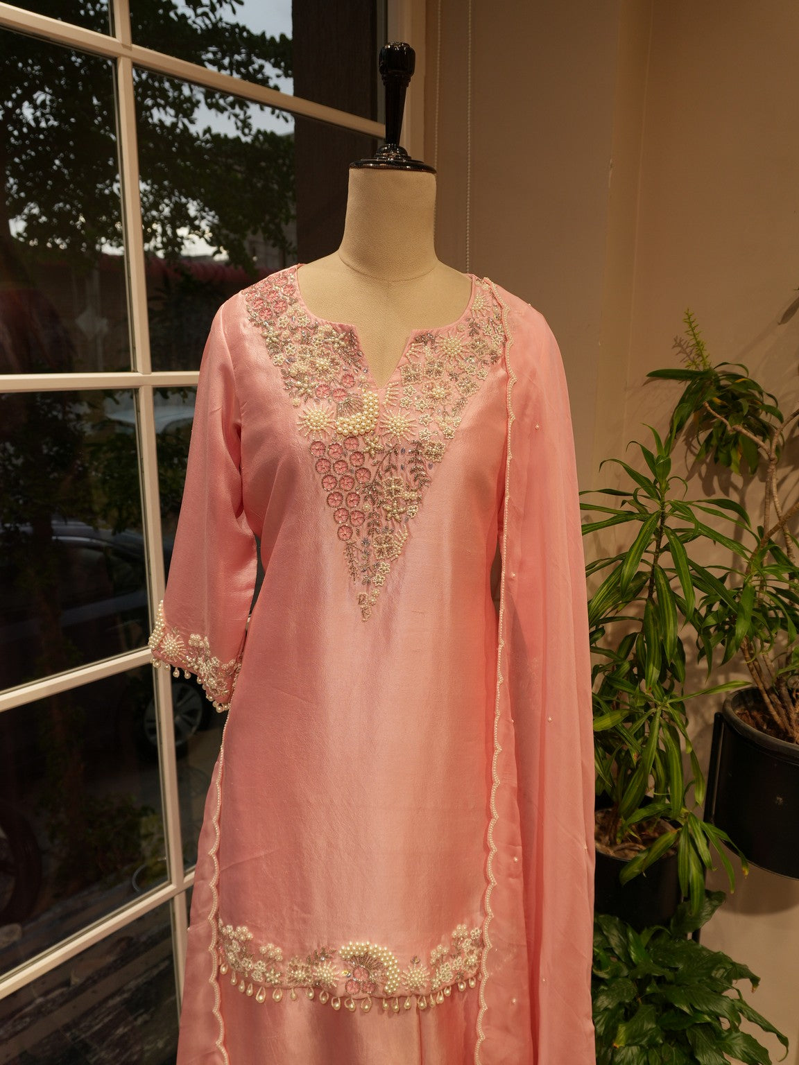 Blush pink Kurti with skirt and Dupatta