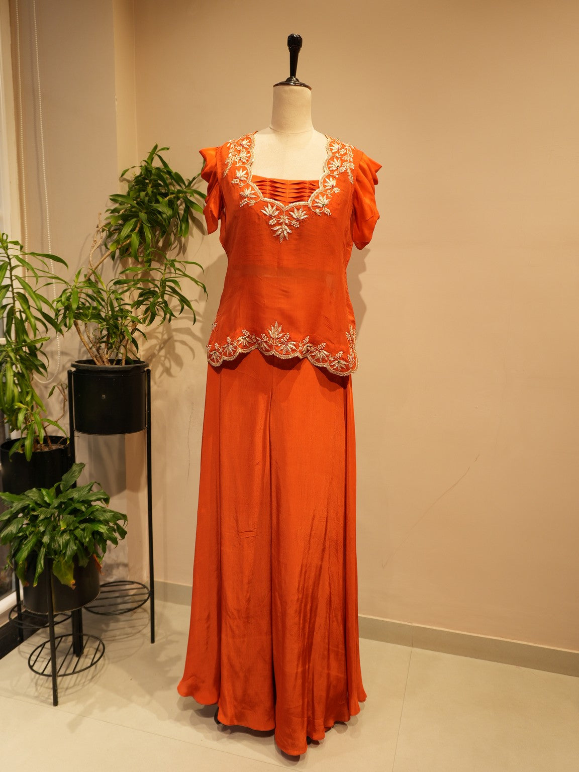 Rust Orange crop top Plazo with Cape