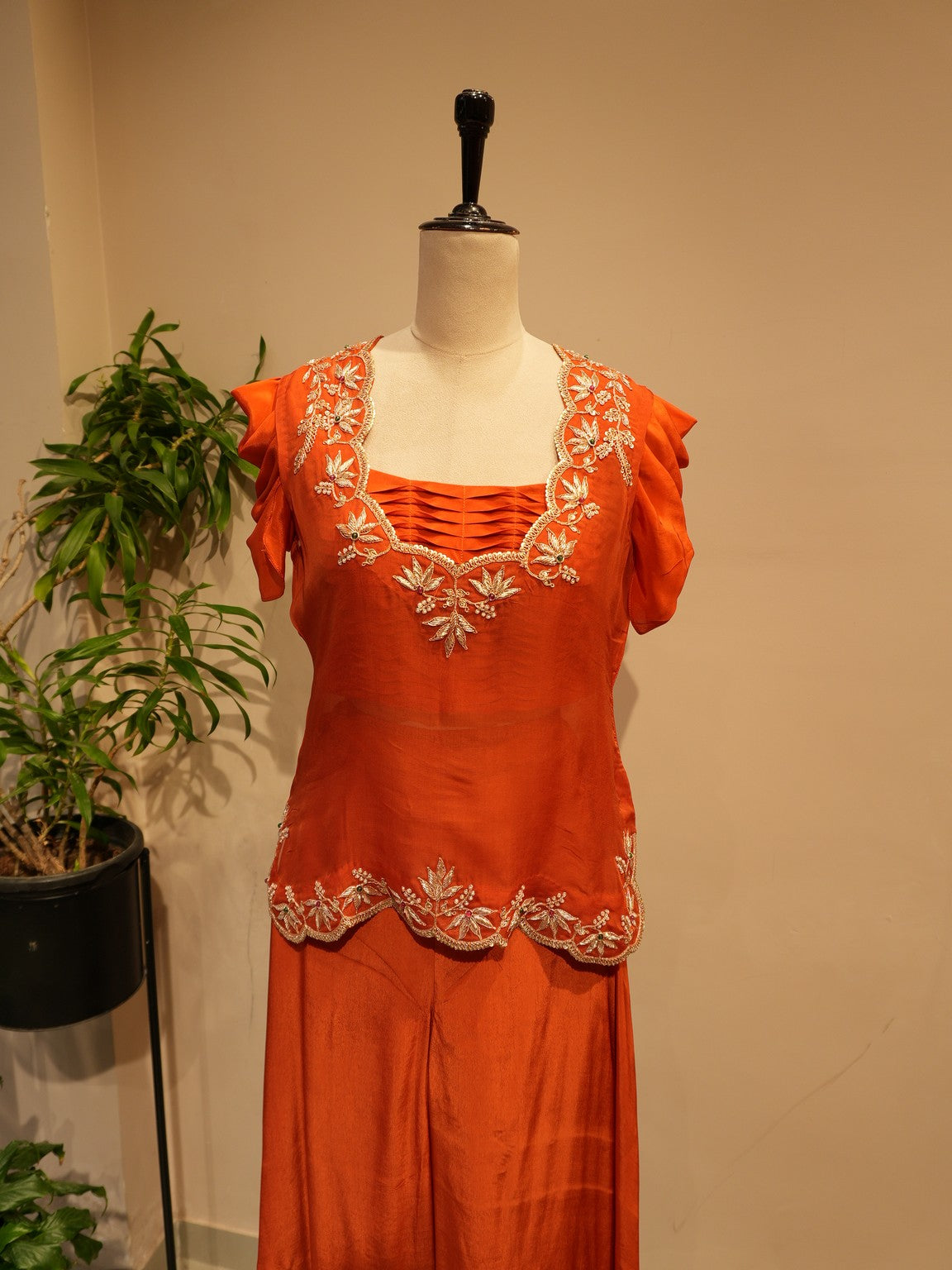 Rust Orange crop top Plazo with Cape