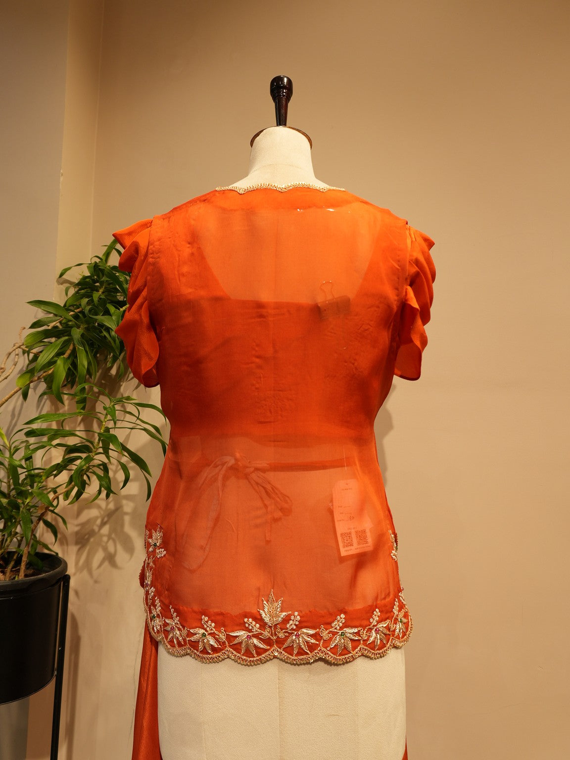 Rust Orange crop top Plazo with Cape
