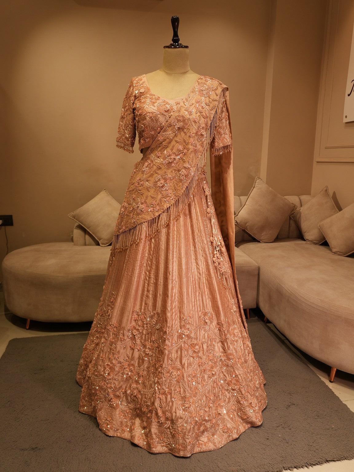 Champagin gold embroidered lehenga set