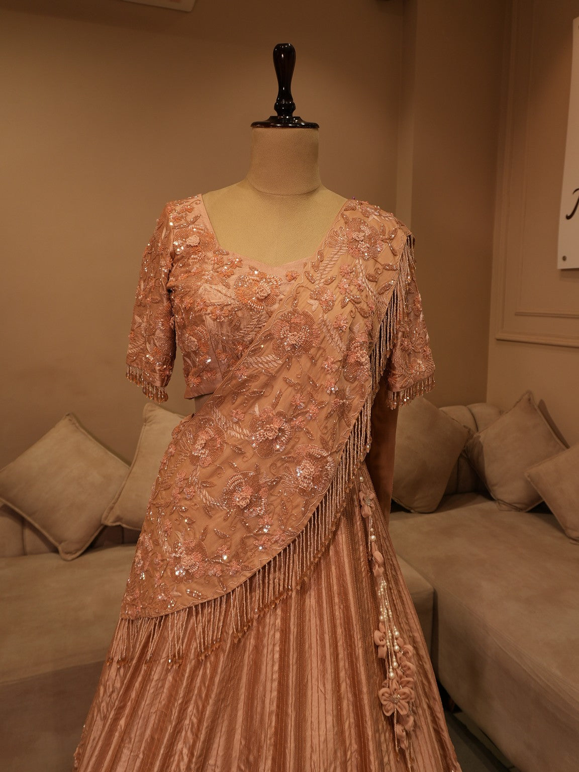 Champagin gold embroidered lehenga set