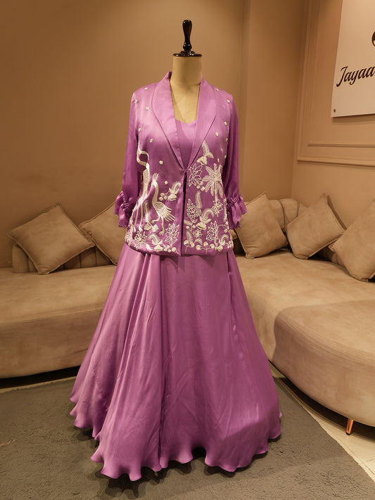 Lavander embroidered kurti with skirt