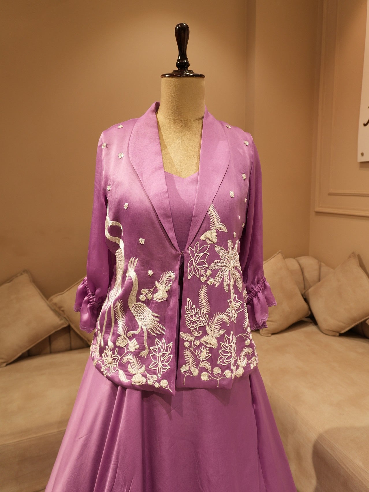 Lavander embroidered kurti with skirt