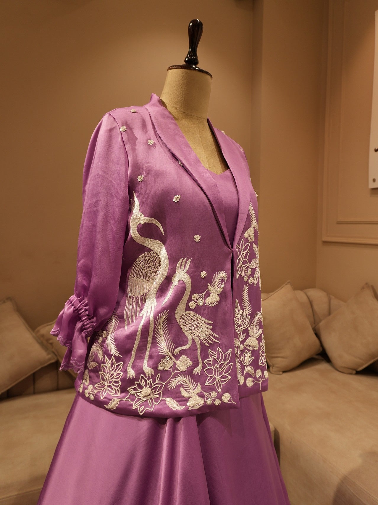 Lavander embroidered kurti with skirt