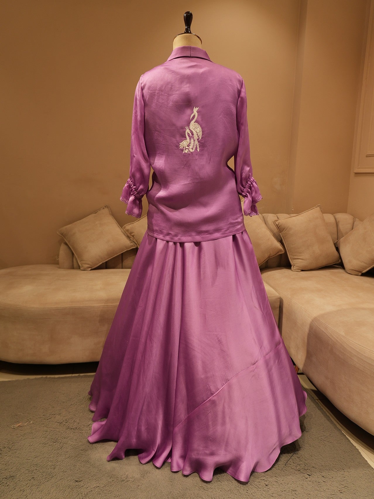 Lavander embroidered kurti with skirt