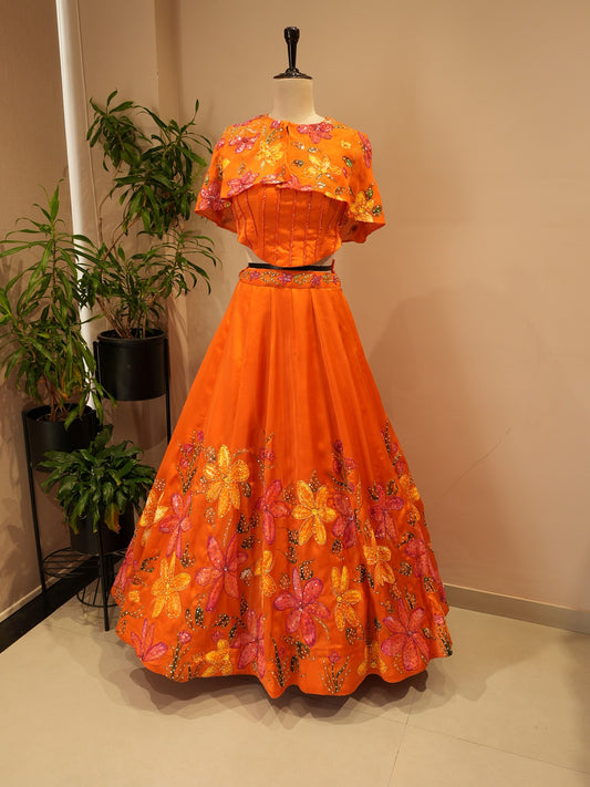 Rust orange hand painted cape top with skirt