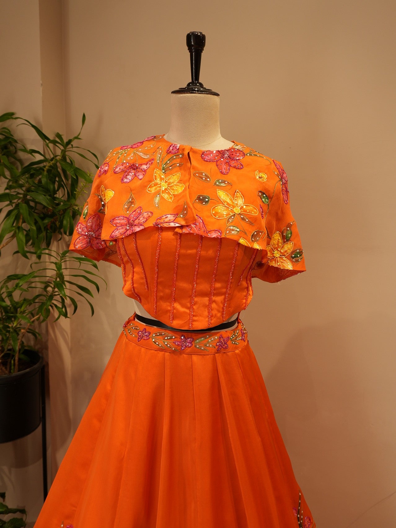 Rust orange hand painted cape top with skirt