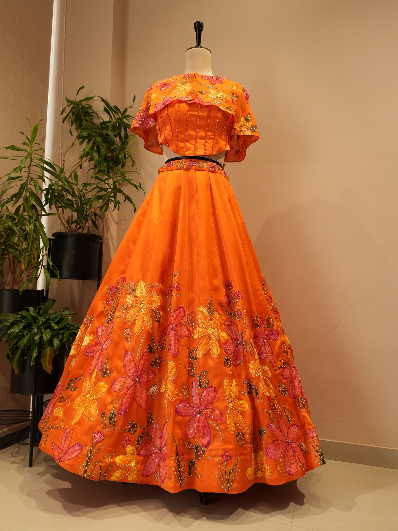 Rust orange hand painted cape top with skirt