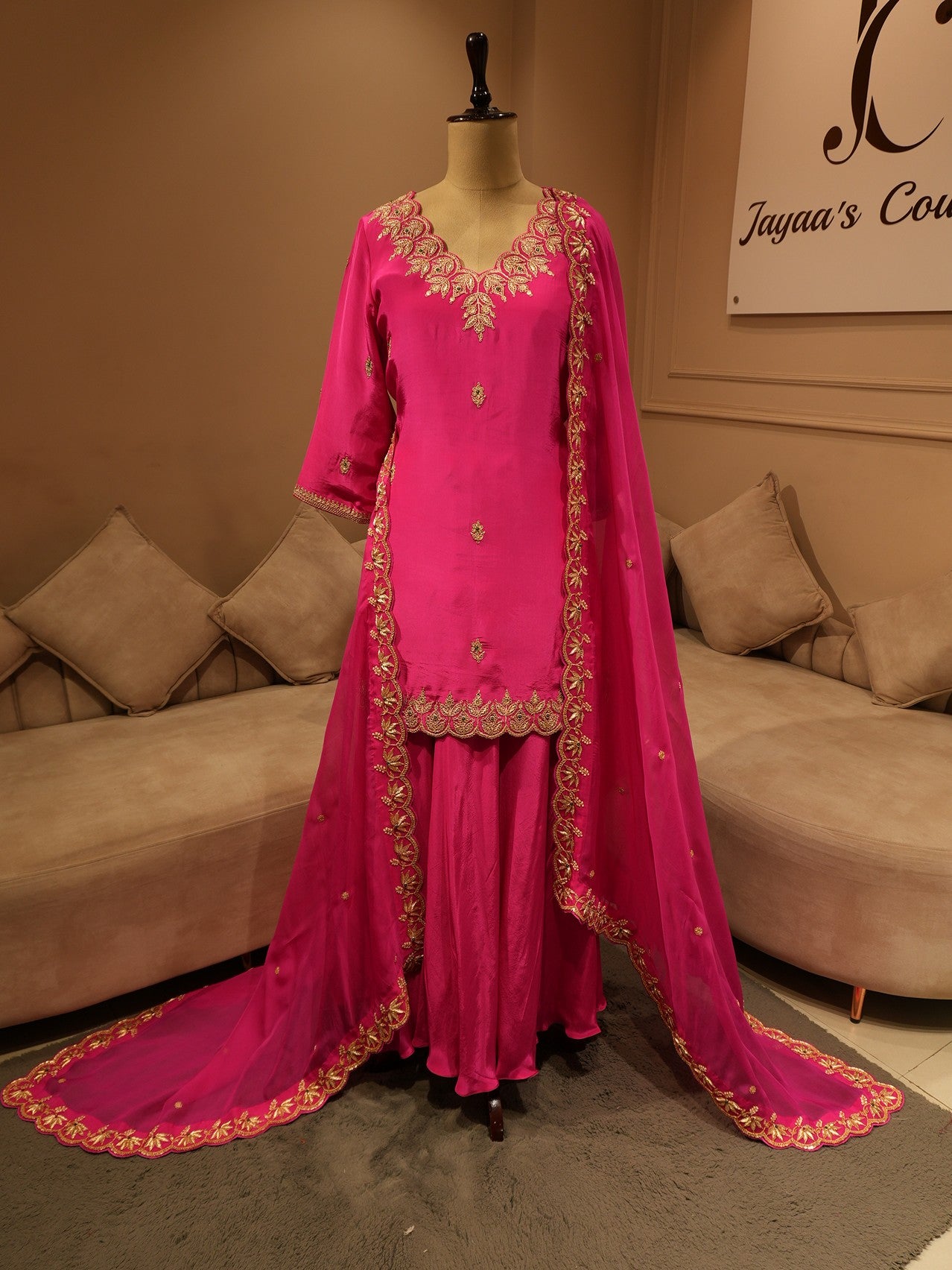 Hot pink kurta with plazo and dupatta