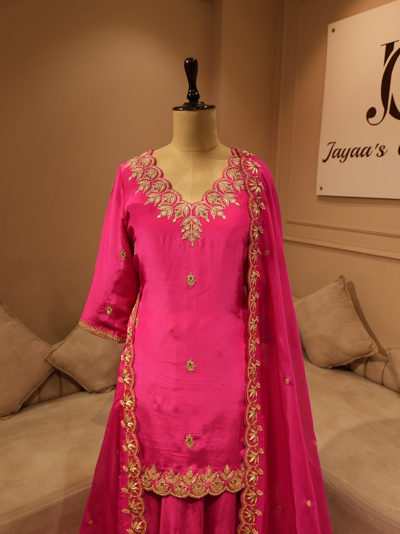 Hot pink kurta with plazo and dupatta