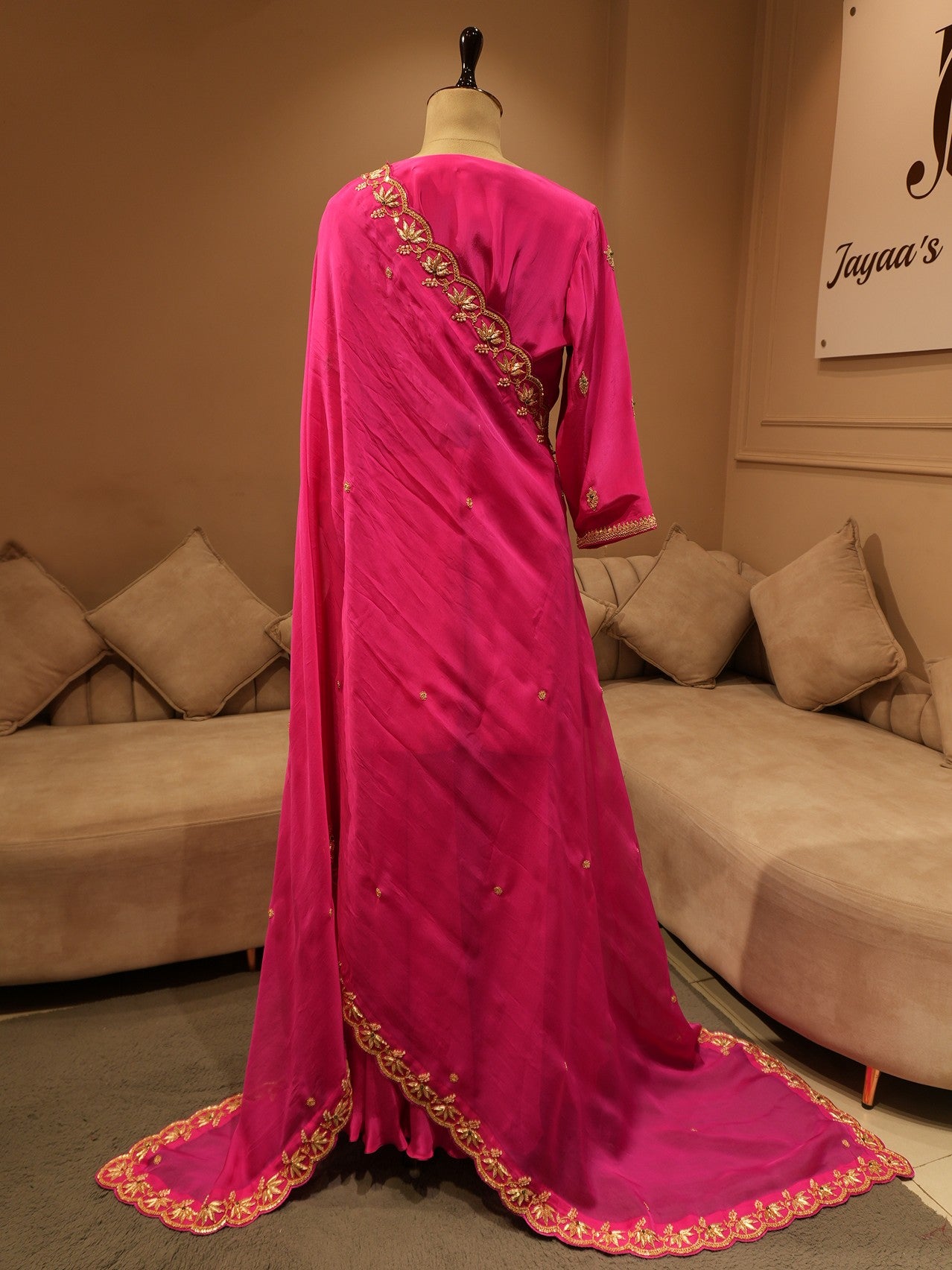 Hot pink kurta with plazo and dupatta