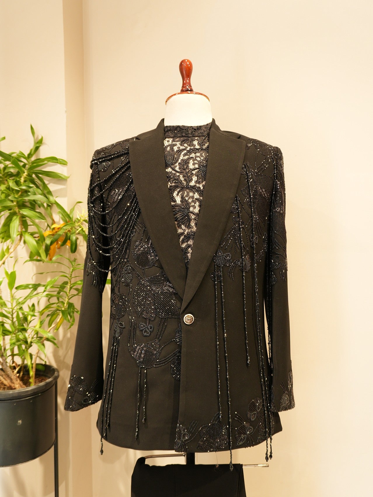 Z black embroidered mens tuxedo with shirt and pants
