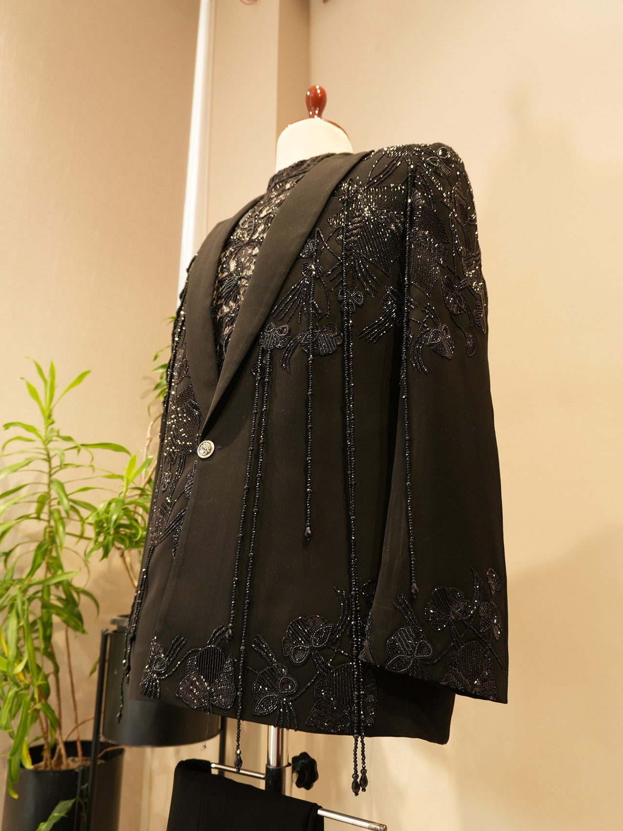 Z black embroidered mens tuxedo with shirt and pants