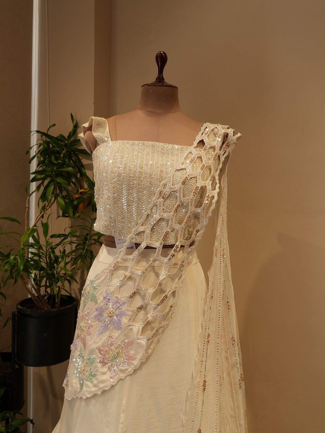 Pearl white embroidered lehenga