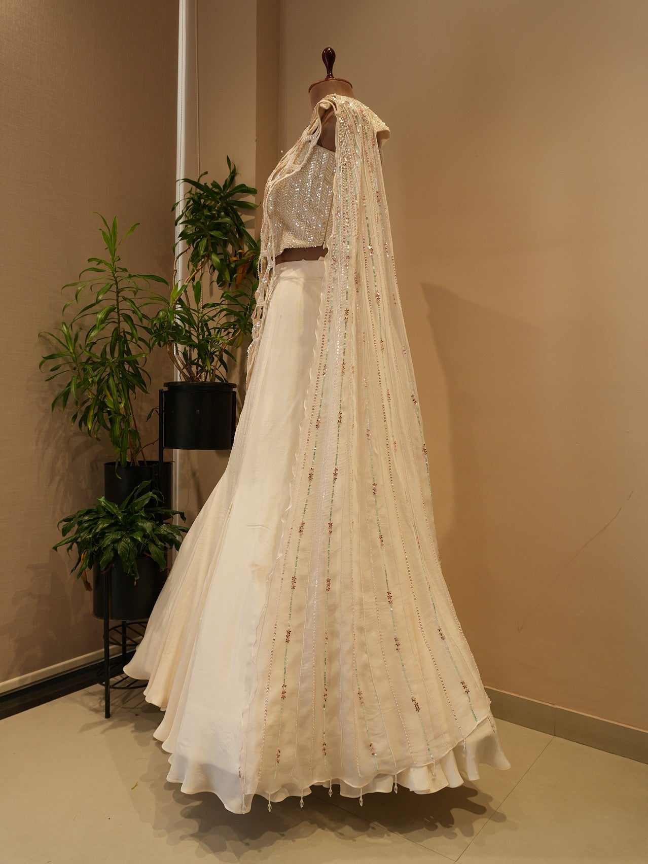 Pearl white embroidered lehenga