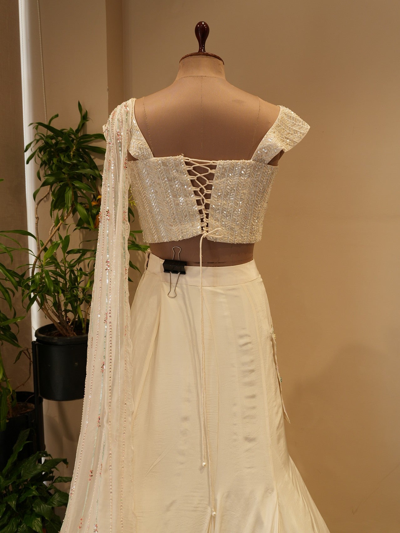 Pearl white embroidered lehenga