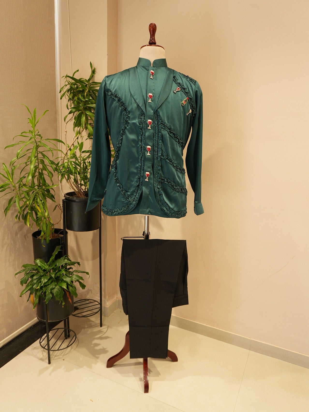 Bottle green mens cocktail dress
