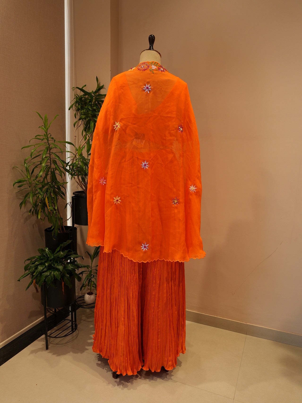 Rust orange cape crop top with skirt