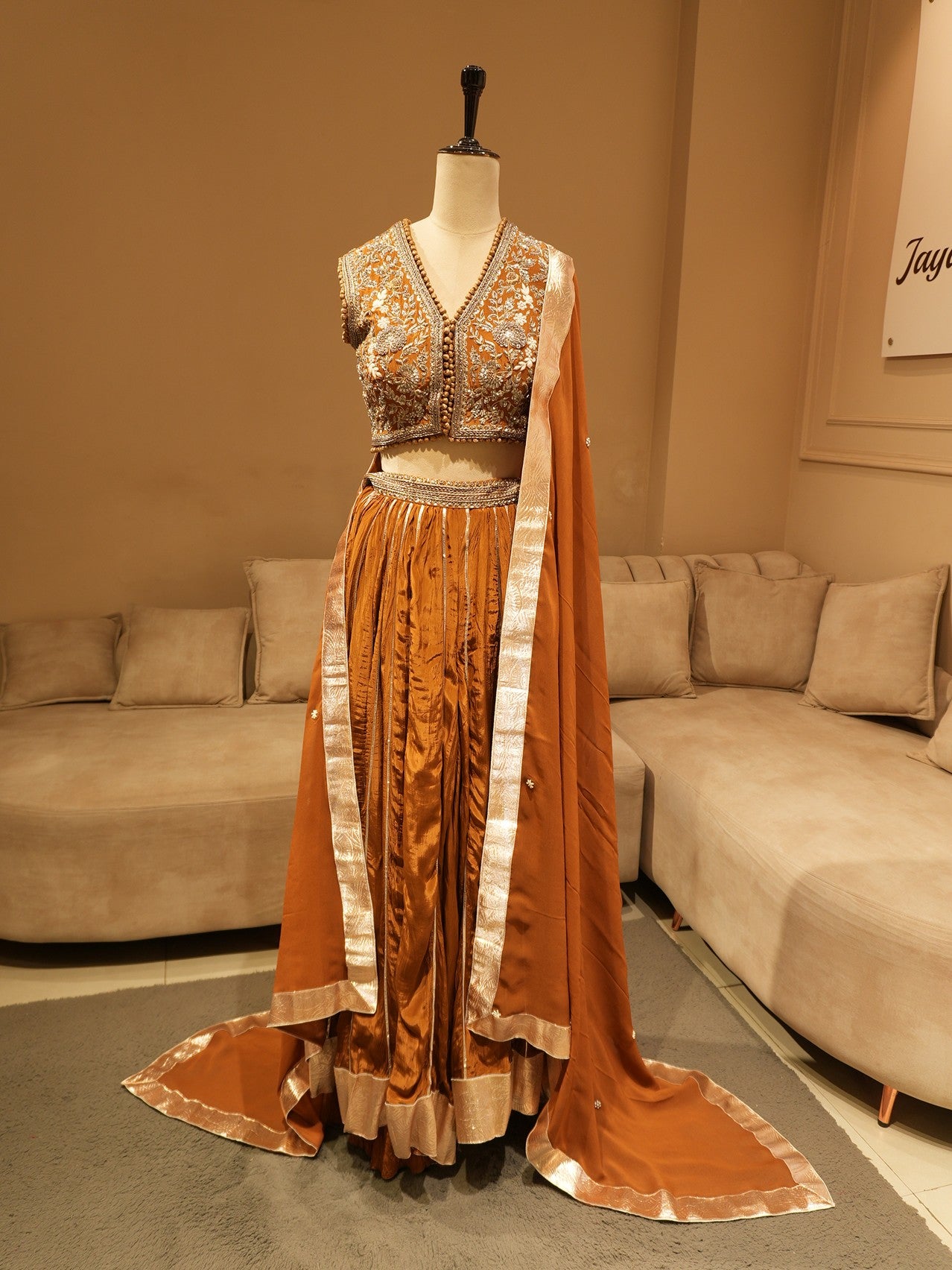 Brunt brown crop top plazo dupatta