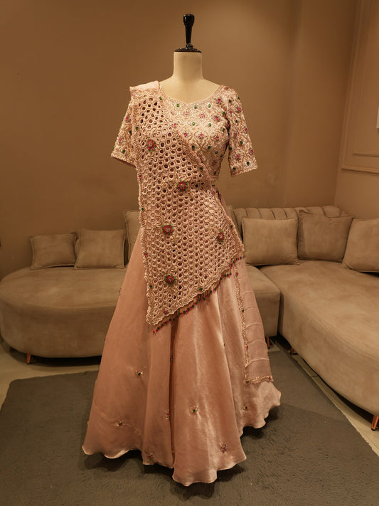 Dusty pink stone work lehenga set