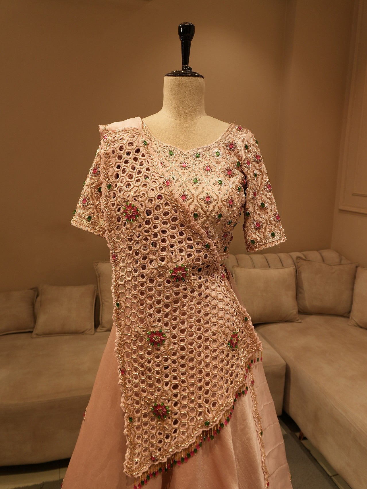 Dusty pink stone work lehenga set