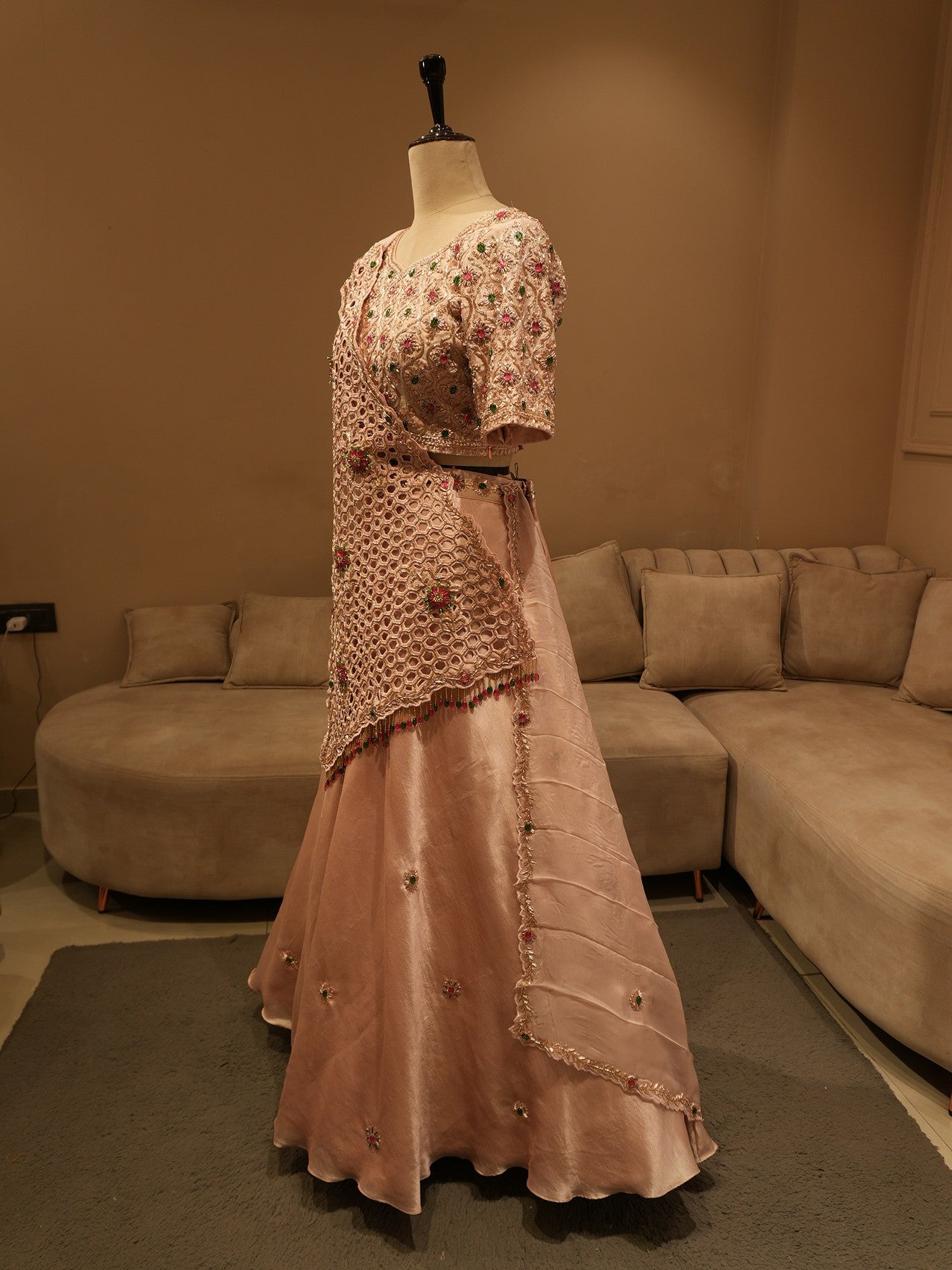 Dusty pink stone work lehenga set