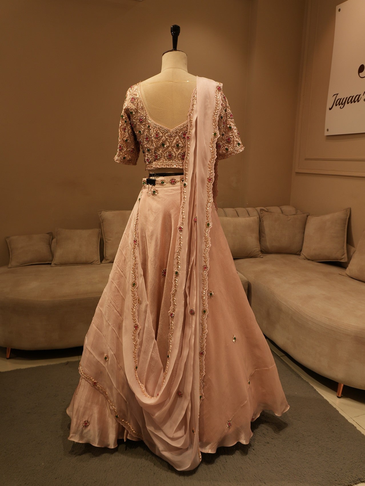 Dusty pink stone work lehenga set