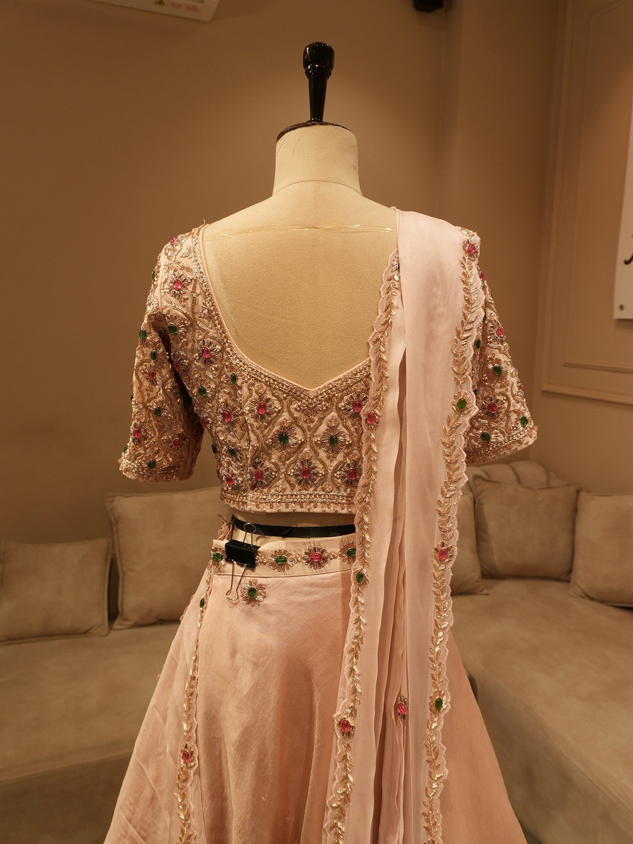 Dusty pink stone work lehenga set