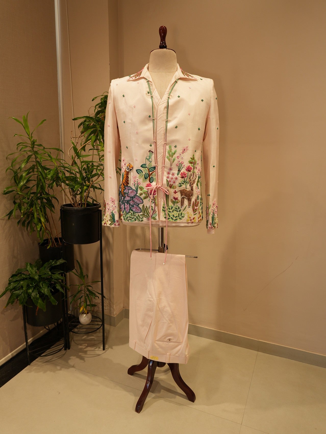 Pastel rose pink tropical mens indo western set
