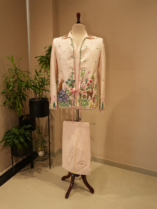 Pastel rose pink tropical mens indo western set