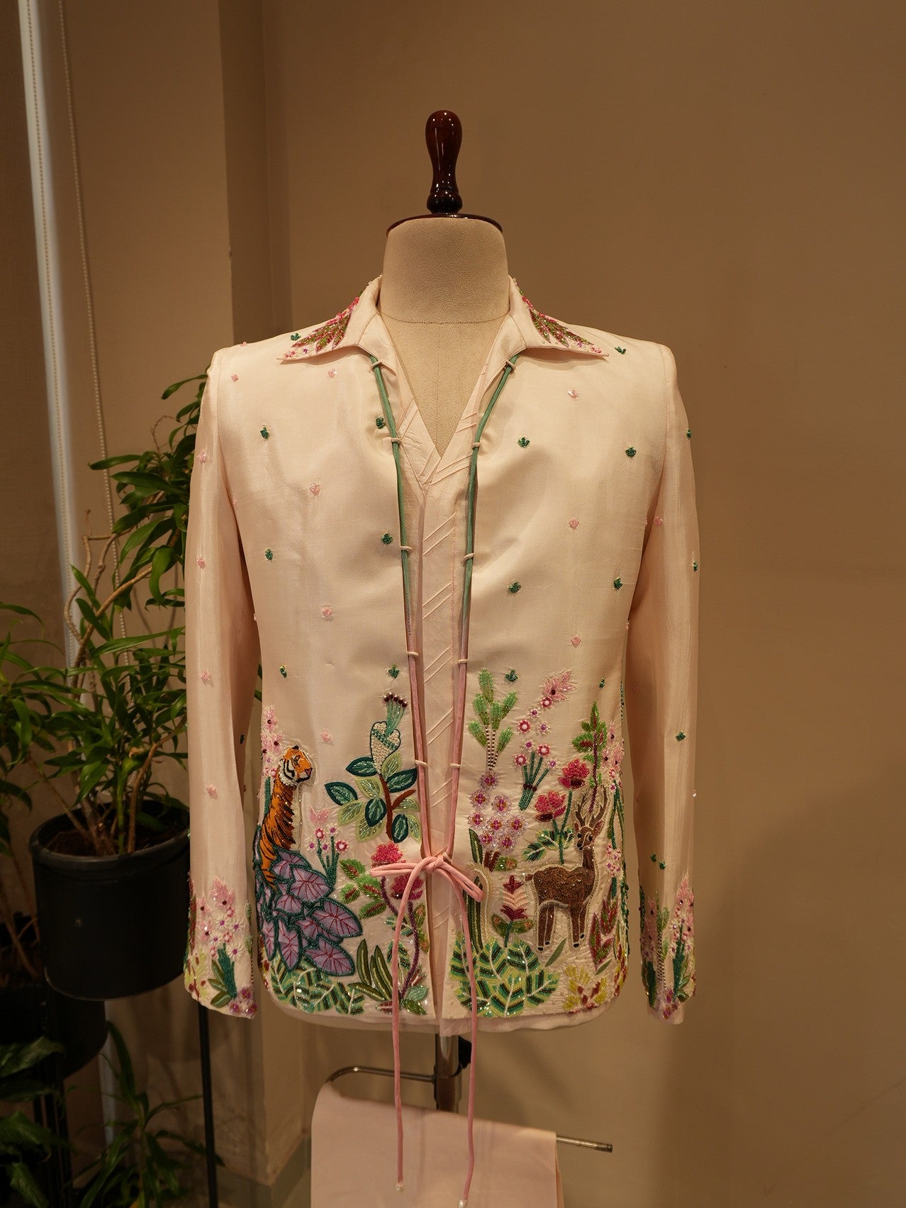 Pastel rose pink tropical mens indo western set