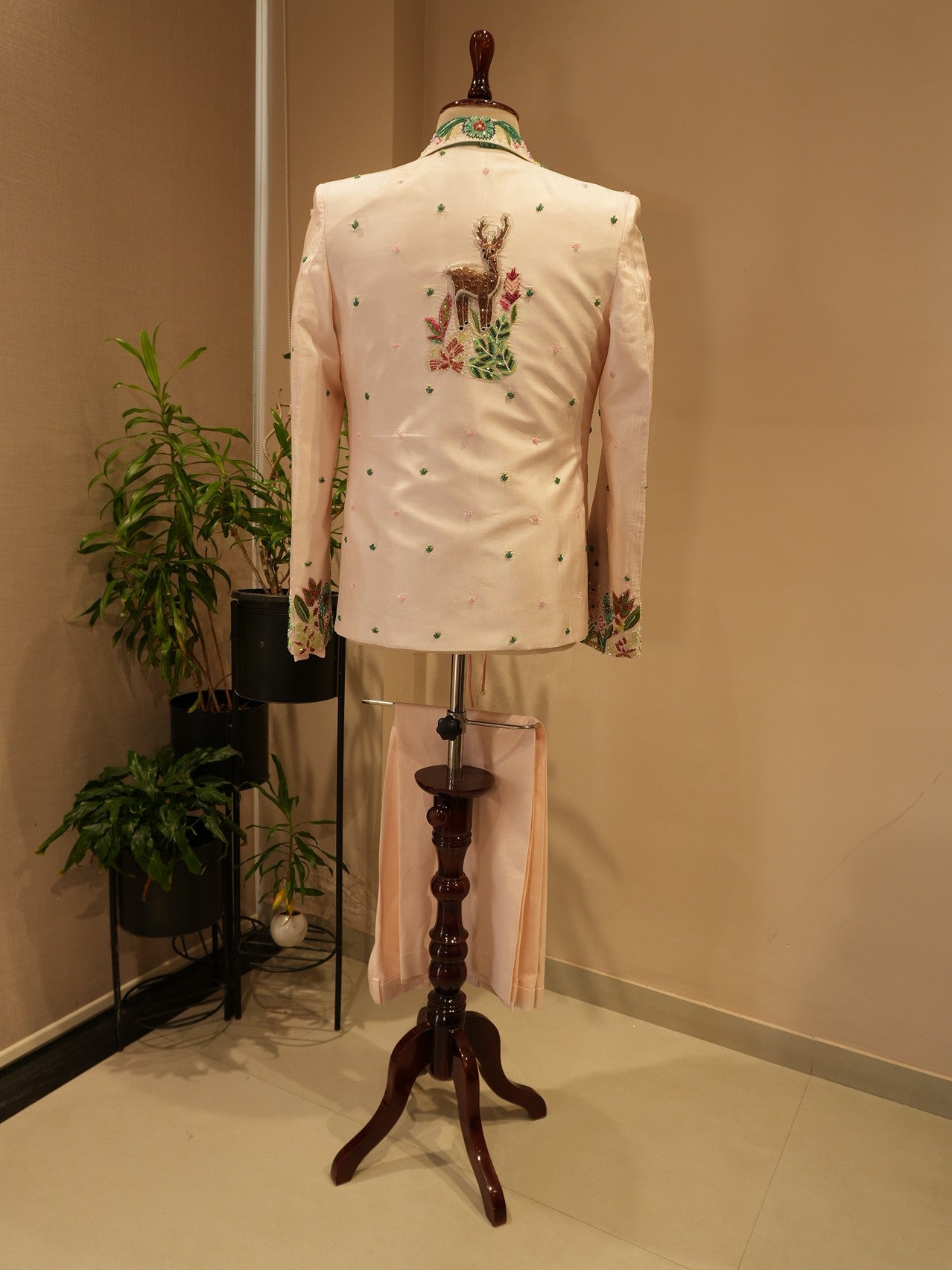 Pastel rose pink tropical mens indo western set