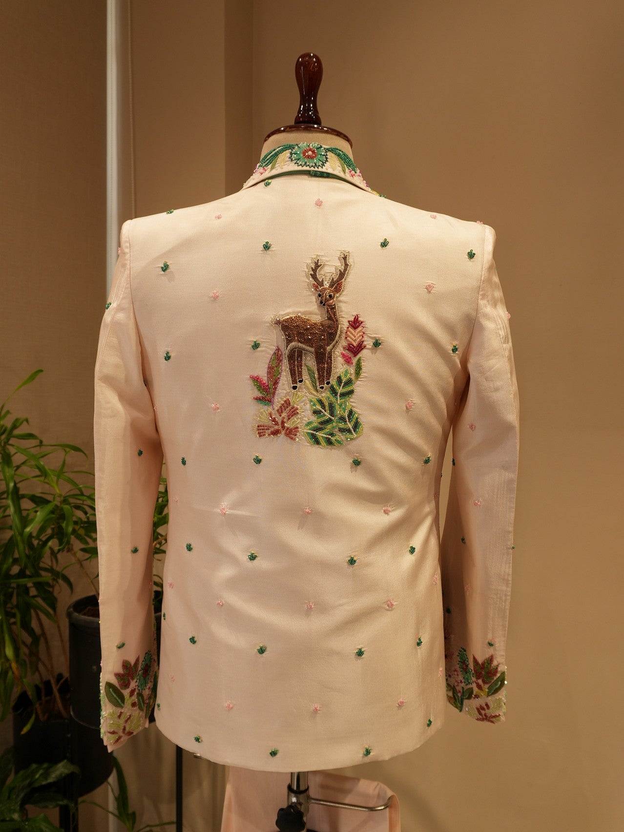 Pastel rose pink tropical mens indo western set