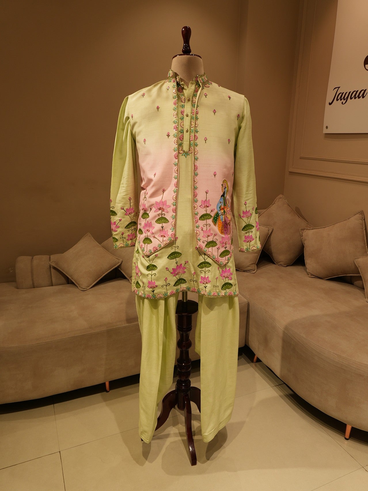 Mint green radha krishna ji mens indo western