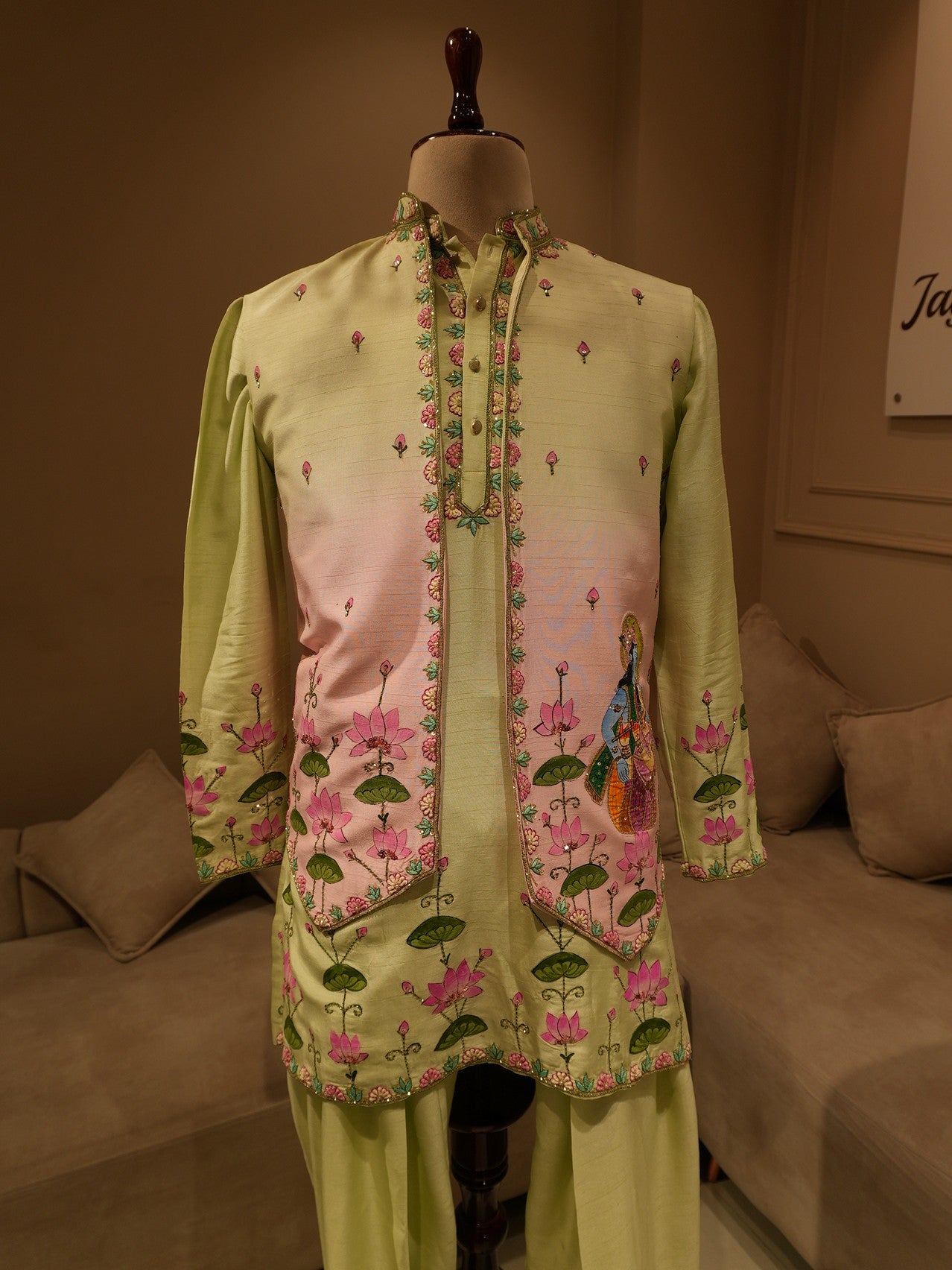 Mint green radha krishna ji mens indo western