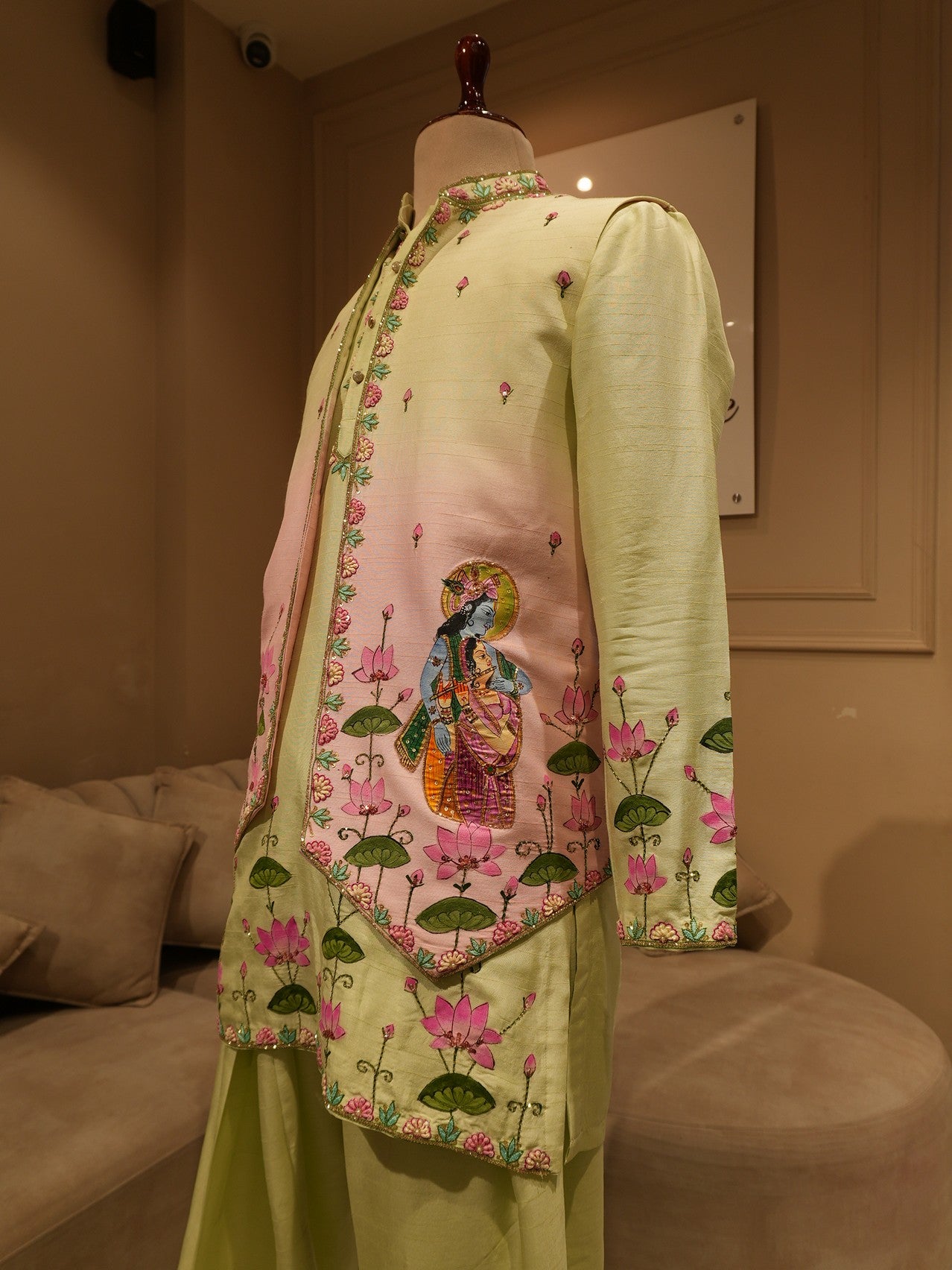 Mint green radha krishna ji mens indo western