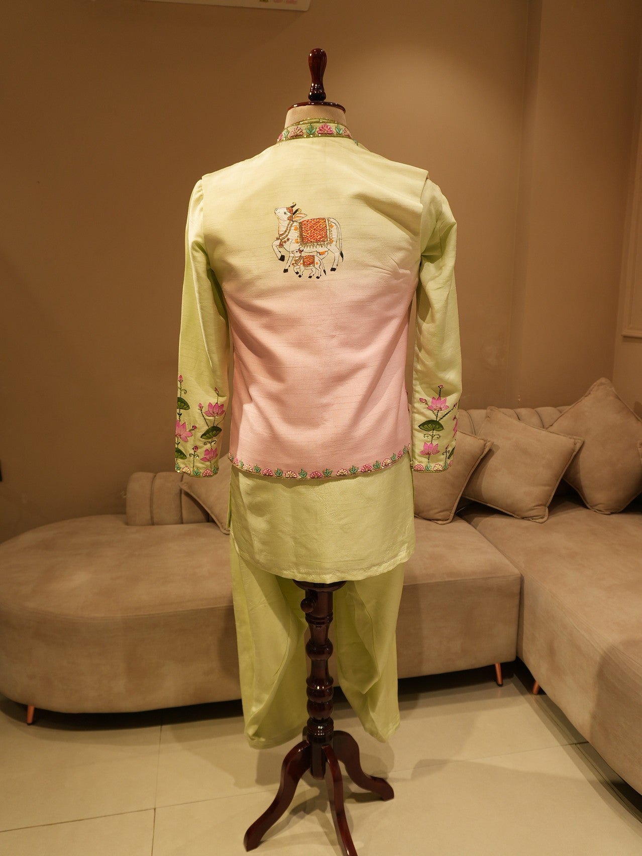 Mint green radha krishna ji mens indo western