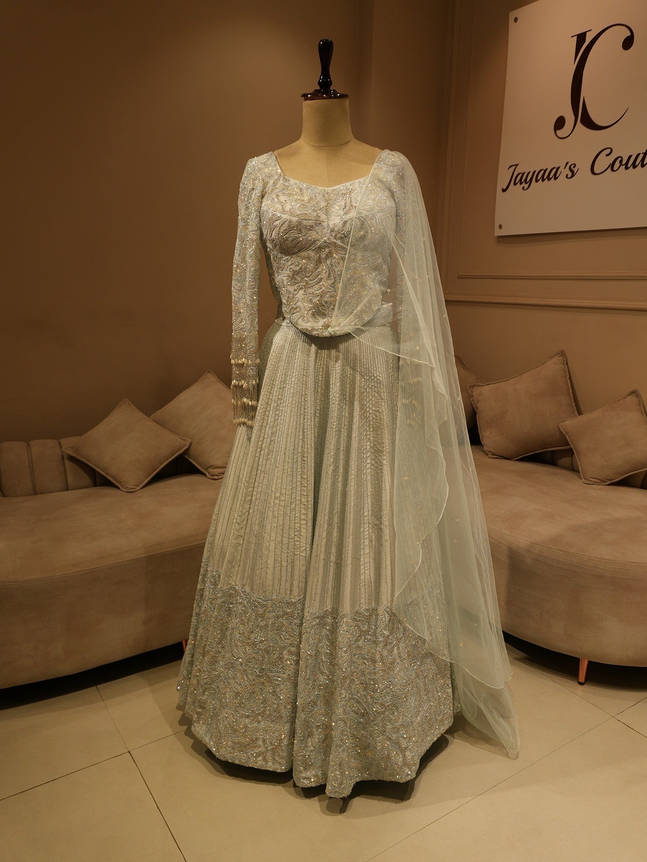Steel grey embroidered lehenga set