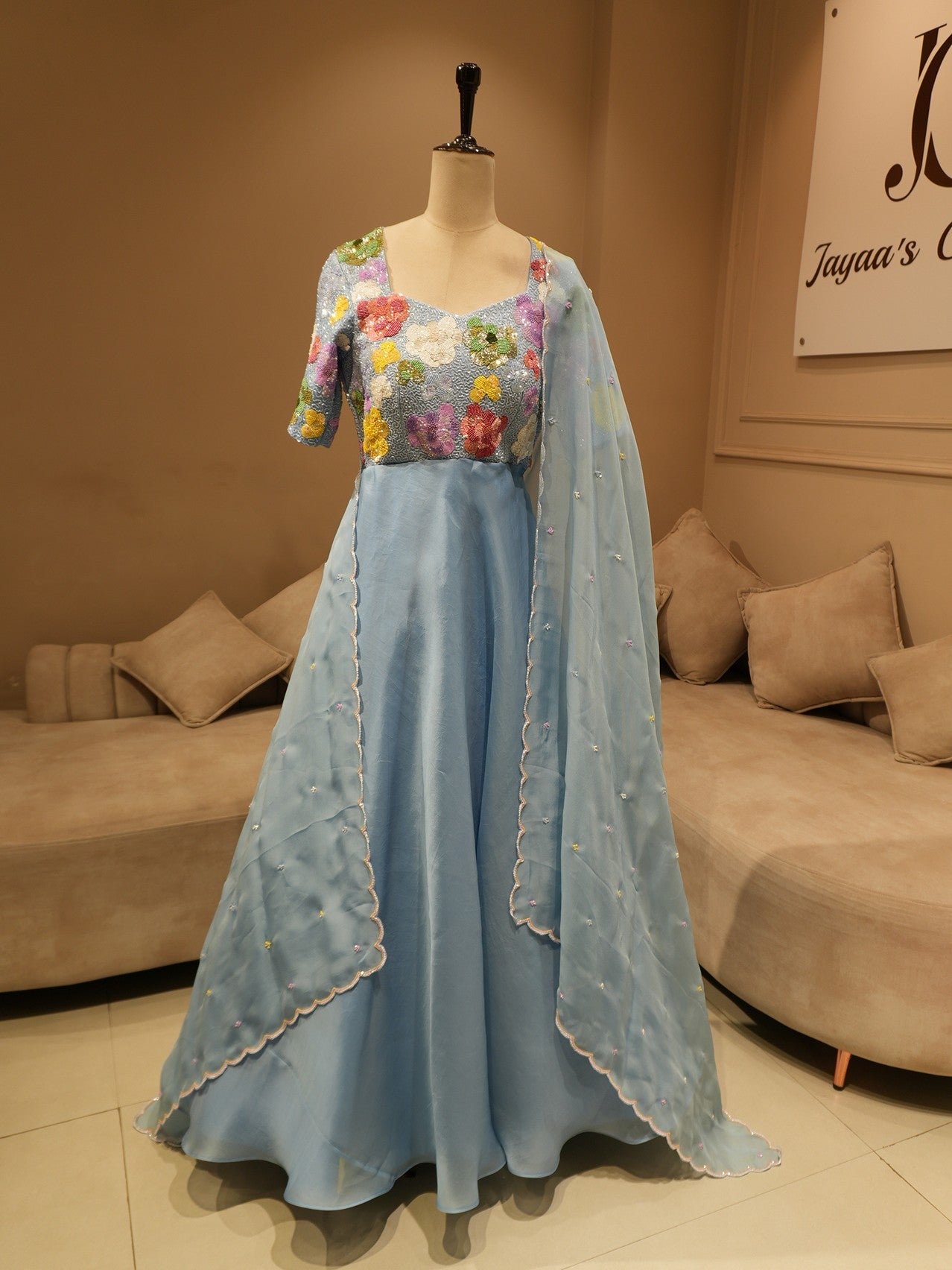 Powder blue gown with dupatta