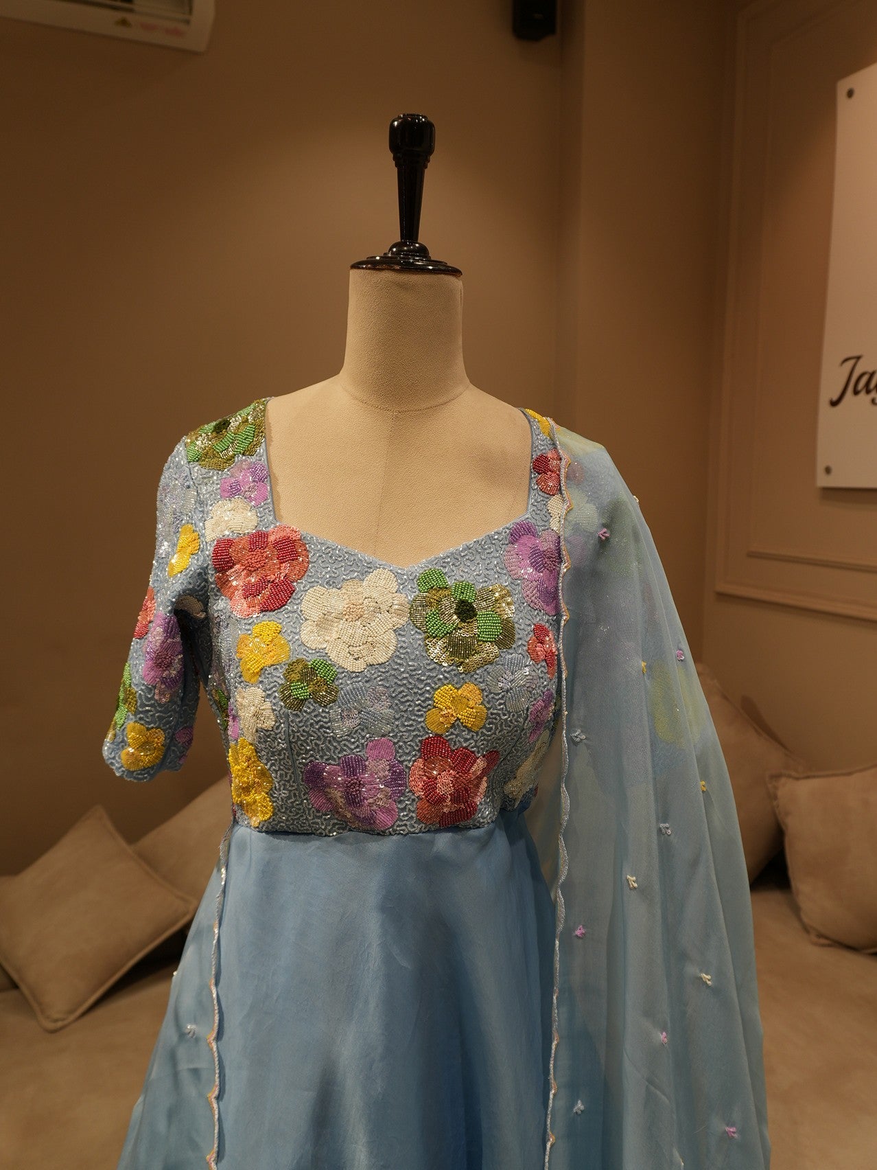 Powder blue gown with dupatta